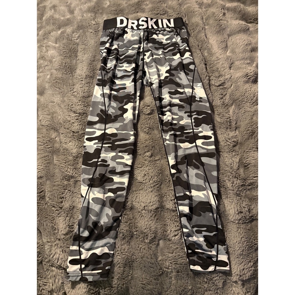 DRSKIN Camouflage Athletic Leggings Pants Black Gray White youth Size L